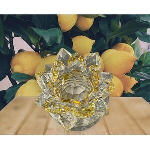 Crystal Lotus Flower Night Light Yellow Flower Elegant Reflective On Off Switch